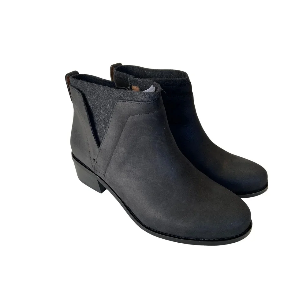 Vionic Joslyn Black Leather Suede Ankle Boots Weather Resistant Side Zip